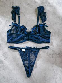 SHEIN Classic Sexy Dessous Set mit Blumenspitze, Bügel,