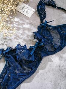 SHEIN Classic Sexy Dessous Set mit Blumenspitze, Bügel,