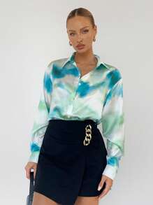 BizChic Tie Dye Button Front Shirt Workwear - Multicolor - View 3