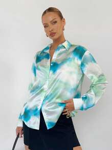 BizChic Tie Dye Button Front Shirt Workwear - Multicolor - View 5