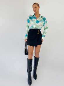 BizChic Tie Dye Button Front Shirt Workwear - Multicolor - View 6