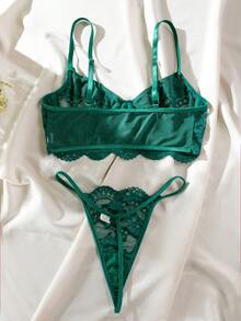 Set de lencería con encaje floral con aro - Verde Oscuro - Ver 2