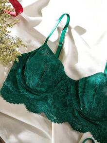 Set de lencería con encaje floral con aro - Verde Oscuro - Ver 3