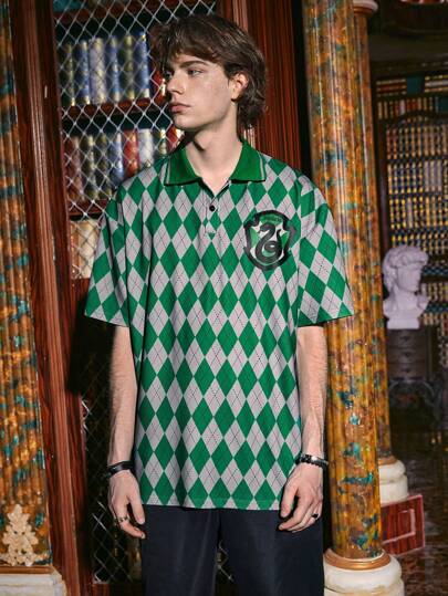 Harry Potter | ROMWE Guys Argyle & Snake Graphic Polo Shirt