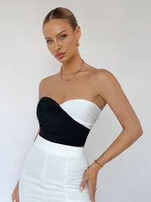 BizChic 雙色抹胸上衣工作服 - 黑與白 - 查看 3