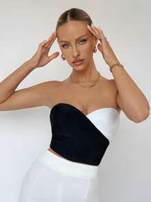 BizChic 雙色抹胸上衣工作服 - 黑與白 - 查看 4