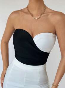 BizChic 雙色抹胸上衣工作服 - 黑與白 - 查看 5