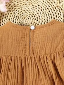 SHEIN Cô Gái Trẻ Thanh lịch Hai lớp Gai Chất vải Ruffle Cắt tỉa Nhàu nát Tay áo dài Áo sơ mi Đối với Mùa thu - màu nâu - Xem 6