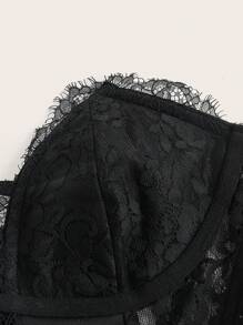 SHEIN ICON 蕾絲拼接短款抹胸上衣 - 黑色 - 查看 3