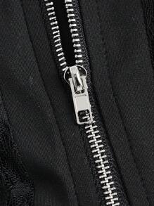 SHEIN ICON 蕾絲拼接短款抹胸上衣 - 黑色 - 查看 4