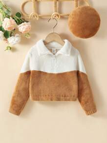 SHEIN Young Girl 2pcs Half Zipper Plaid Fleece Fabric Sweatshirt Set For Autumn And Winter - Multicolor - View 1