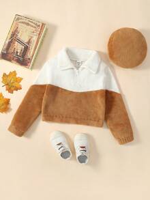 SHEIN Young Girl 2pcs Half Zipper Plaid Fleece Fabric Sweatshirt Set For Autumn And Winter - Multicolor - View 3