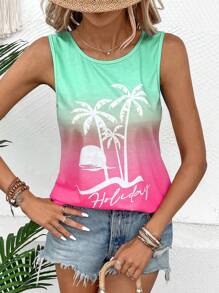 SHEIN LUNE Coconut Tree & Letter Graphic Tank Top - Multicolor - View 4