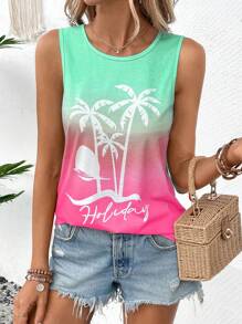 SHEIN LUNE Coconut Tree & Letter Graphic Tank Top - Multicolor - View 5