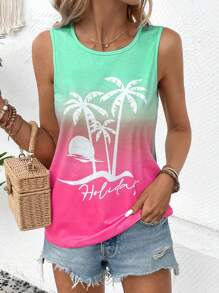 SHEIN LUNE Coconut Tree & Letter Graphic Tank Top - Multicolor - View 6