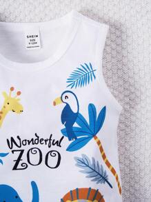 SHEIN Playful Pals Baby Boy Cartoon & Letter Graphic Tank Top & Shorts