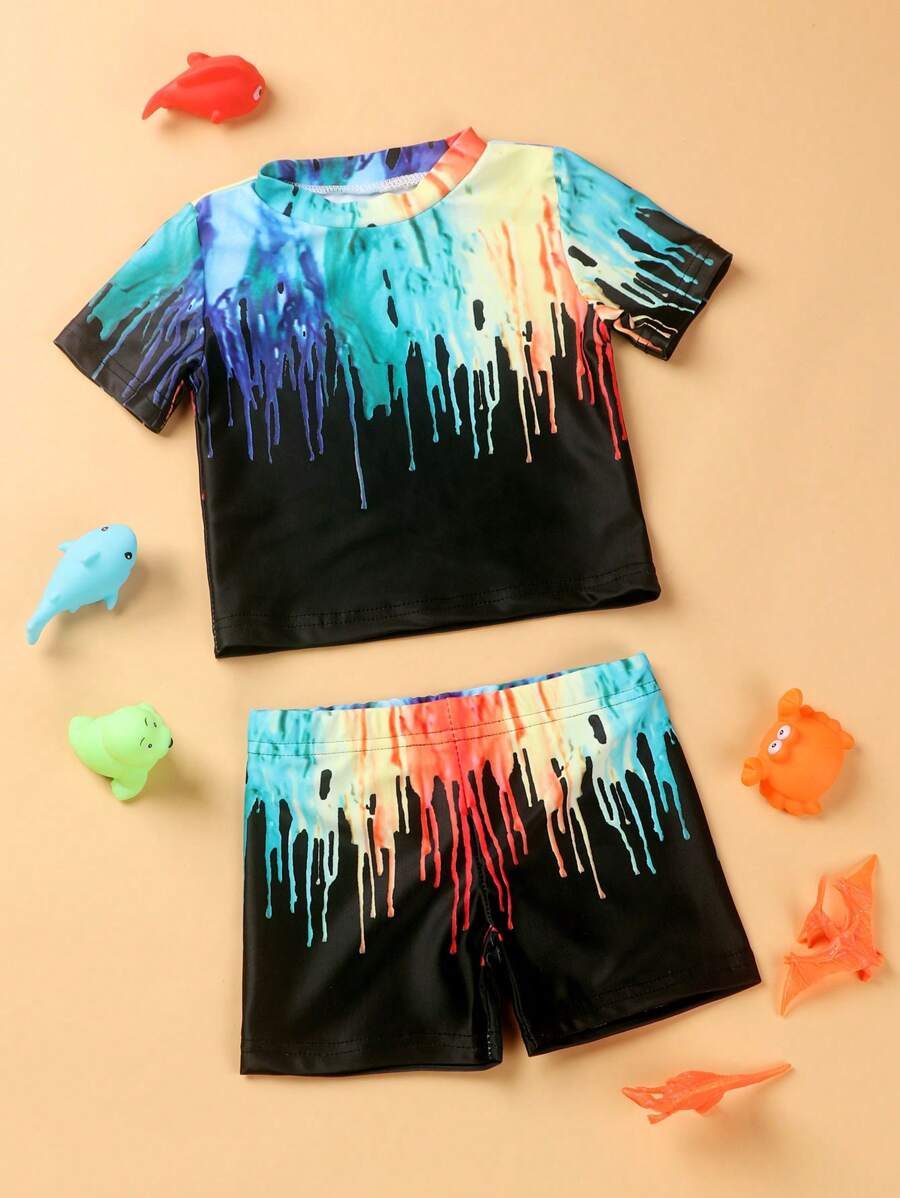 男小童潑墨圖案沙灘泳裝 - 彩色 - 查看 1