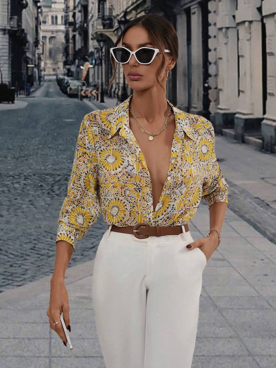 GENKIRA 滿版印花前紐扣襯衫 - 彩色 - 查看 1