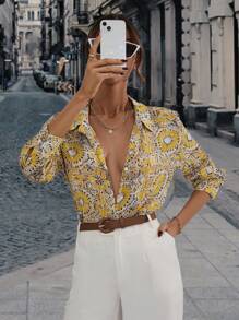 GENKIRA 滿版印花前紐扣襯衫 - 彩色 - 查看 5