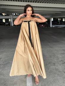 SHEIN SXY 帶扣細節抹胸連體褲 - 卡其色 - 查看 5