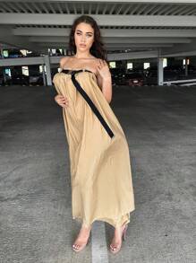 SHEIN SXY 帶扣細節抹胸連體褲 - 卡其色 - 查看 7