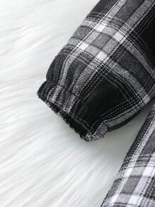 SHEIN Young Girl Casual Plaid Jumpsuit Matched With Belt For Autumn - Black and White - View 7