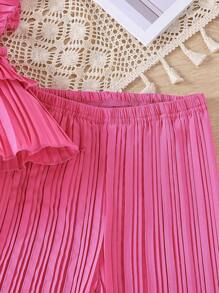 SHEIN 女小童荷葉邊吊帶上衣和闊腿褲和包