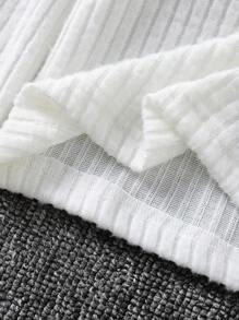 SHEIN 女小童2入組/套休閒毛茸茸肩膀針織上衣帶腰帶不對稱燈芯絨半身裙適用於秋天 - 彩色 - 查看 3