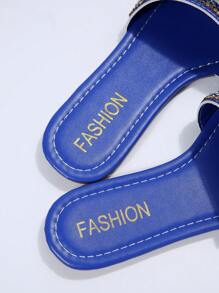 女士水鑽裝飾涼拖,魅力四射夏天平底涼鞋 - 藍色 - 查看 6