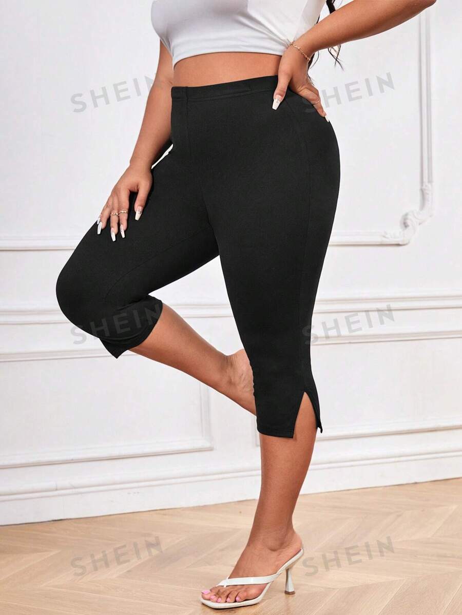 SHEIN Essnce Talla grande Leggings bajo con abertura capri
