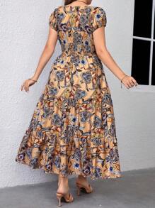 SHEIN Clasi 加大佩斯利印花荷叶边下摆长款女装连衣裙 - 彩色 - 查看 2