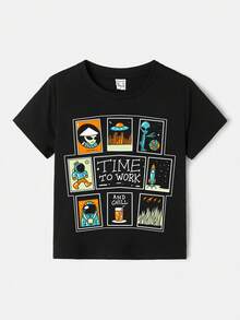 Space University 女大童卡通圖案T恤 - 黑色 - 查看 1