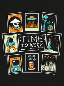 Space University 女大童卡通圖案T恤 - 黑色 - 查看 2