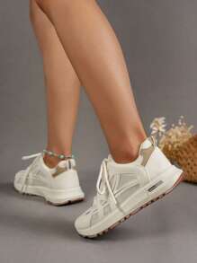 女士前綁帶跑步鞋,運動戶外運動鞋 - 白色 - 查看 3