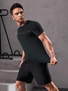 Manfinity Sport Corelite Áo thun thể thao nam Boyfriend Style Tape Front Workout - Xám - Xem 5