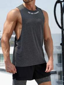 Manfinity Sport Corelite Áo ba lỗ thể thao in khẩu hiệu Boyfriend Style dành cho nam Áo tập luyện Áo tập luyện Áo tập gym thoáng khí - Màu xám đen - Xem 4