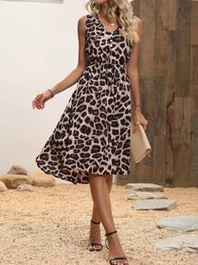 Breezaya Leopard Print Knot Front Dress Vacation Beach Outfits Women - Multicolor - View 4