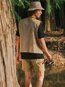 In My Nature Chaqueta de hombre casual y con capucha de manga larga con bloques de color y letras impresas para actividades al aire libre y senderismo - Caqui - Ver 2