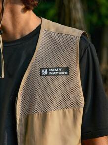 In My Nature Chaqueta de hombre casual y con capucha de manga larga con bloques de color y letras impresas para actividades al aire libre y senderismo - Caqui - Ver 4