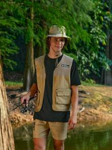 In My Nature Chaqueta de hombre casual y con capucha de manga larga con bloques de color y letras impresas para actividades al aire libre y senderismo - Caqui - Ver 6