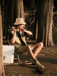 In My Nature Chaqueta de hombre casual y con capucha de manga larga con bloques de color y letras impresas para actividades al aire libre y senderismo - Caqui - Ver 7