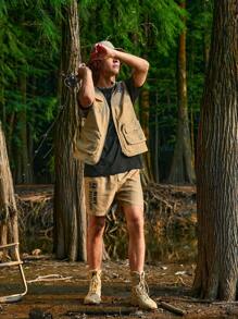 In My Nature Chaqueta de hombre casual y con capucha de manga larga con bloques de color y letras impresas para actividades al aire libre y senderismo - Caqui - Ver 8