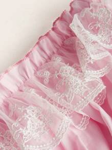 ROMWE Kawaii Blusa de hombros descubiertos ribete fruncido pecho con fruncido - Rosa - Ver 4