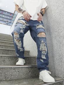 Manfinity EMRG Nam Rách Frayed Quần legging thẳng - Rửa nhẹ - Xem 3