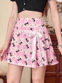 ROMWE 休閒蝴蝶結卡通 格子女士半身裙 - 淺粉色 - 查看 8