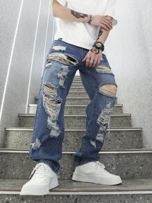 Manfinity EMRG Nam Rách Frayed Quần legging thẳng - Rửa nhẹ - Xem 4