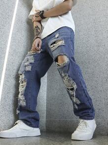 Manfinity EMRG Nam Rách Frayed Quần legging thẳng - Rửa nhẹ - Xem 5