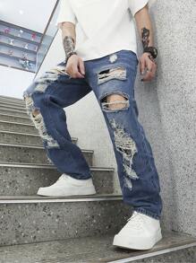 Manfinity EMRG Nam Rách Frayed Quần legging thẳng - Rửa nhẹ - Xem 7