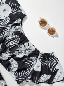 RueChic Tween Girl Tropical Print Top & Skirt - Black and White - View 7