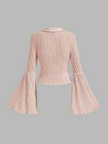 SHEIN MOD Solid Button Front Flounce Sleeve Tee - Dusty Pink - View 2